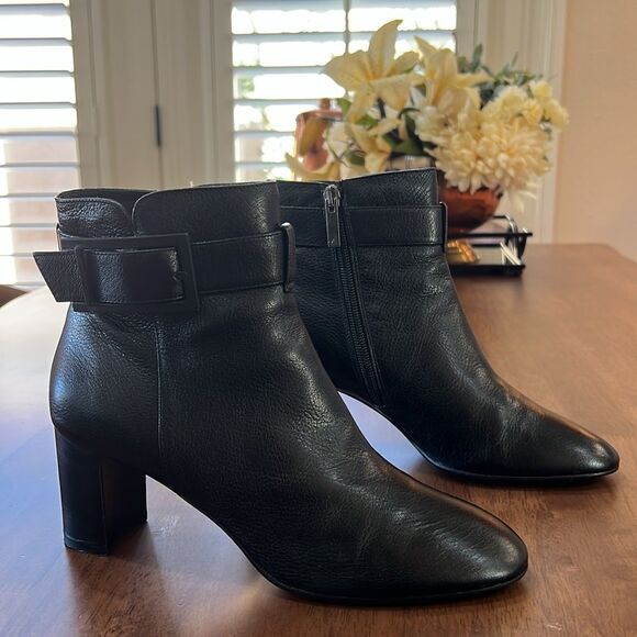 Aquatalia Vanie Black Weatherproof Leather Ankle Boots Made In Italy Women’s 7.5 - Picture 2 of 10